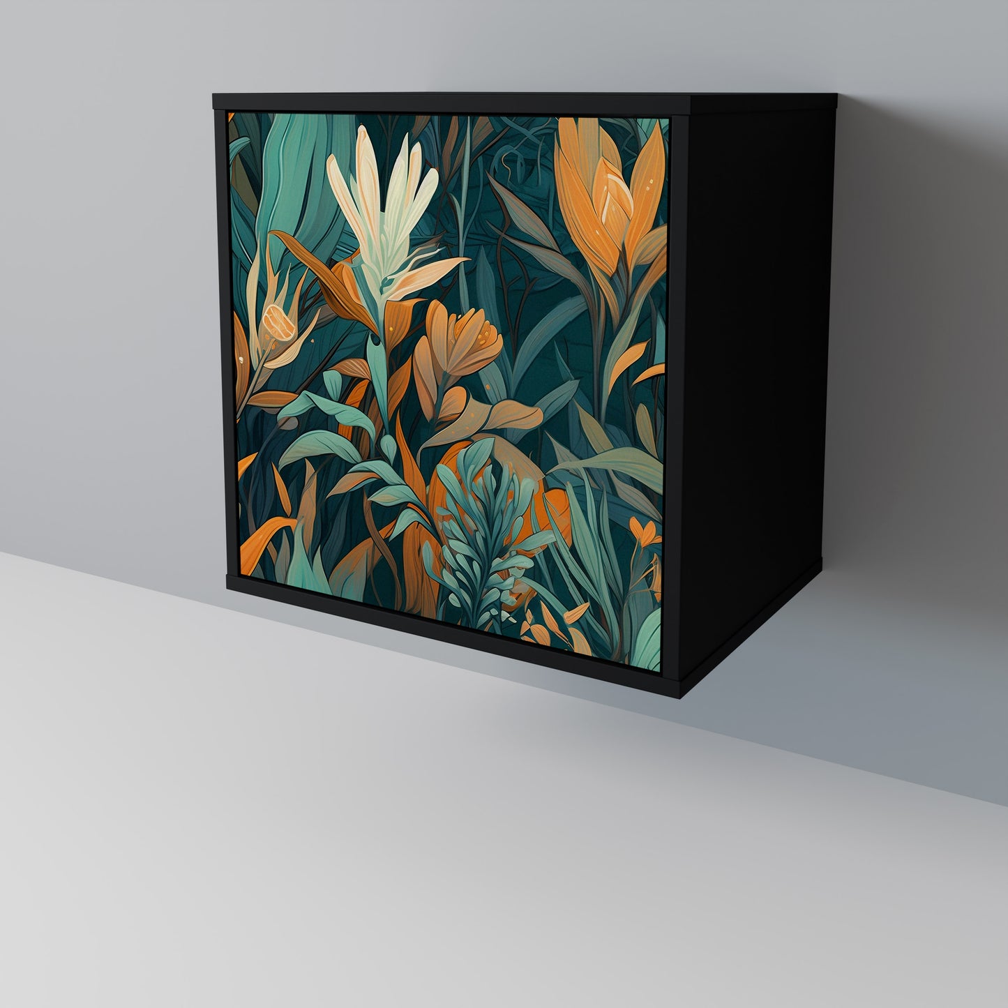 Credenza FLORAL SERENITY a 1 anta con finitura nera