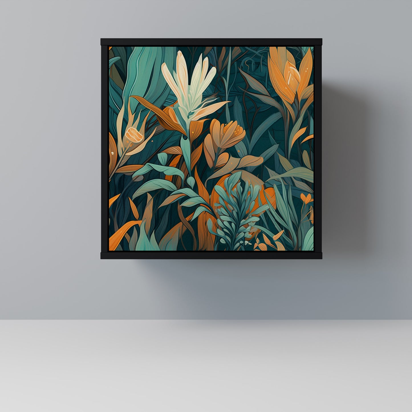 Credenza FLORAL SERENITY a 1 anta con finitura nera