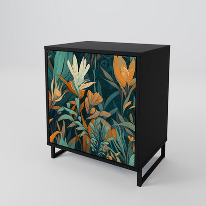 Credenza FLORAL SERENITY a 1 anta con finitura nera