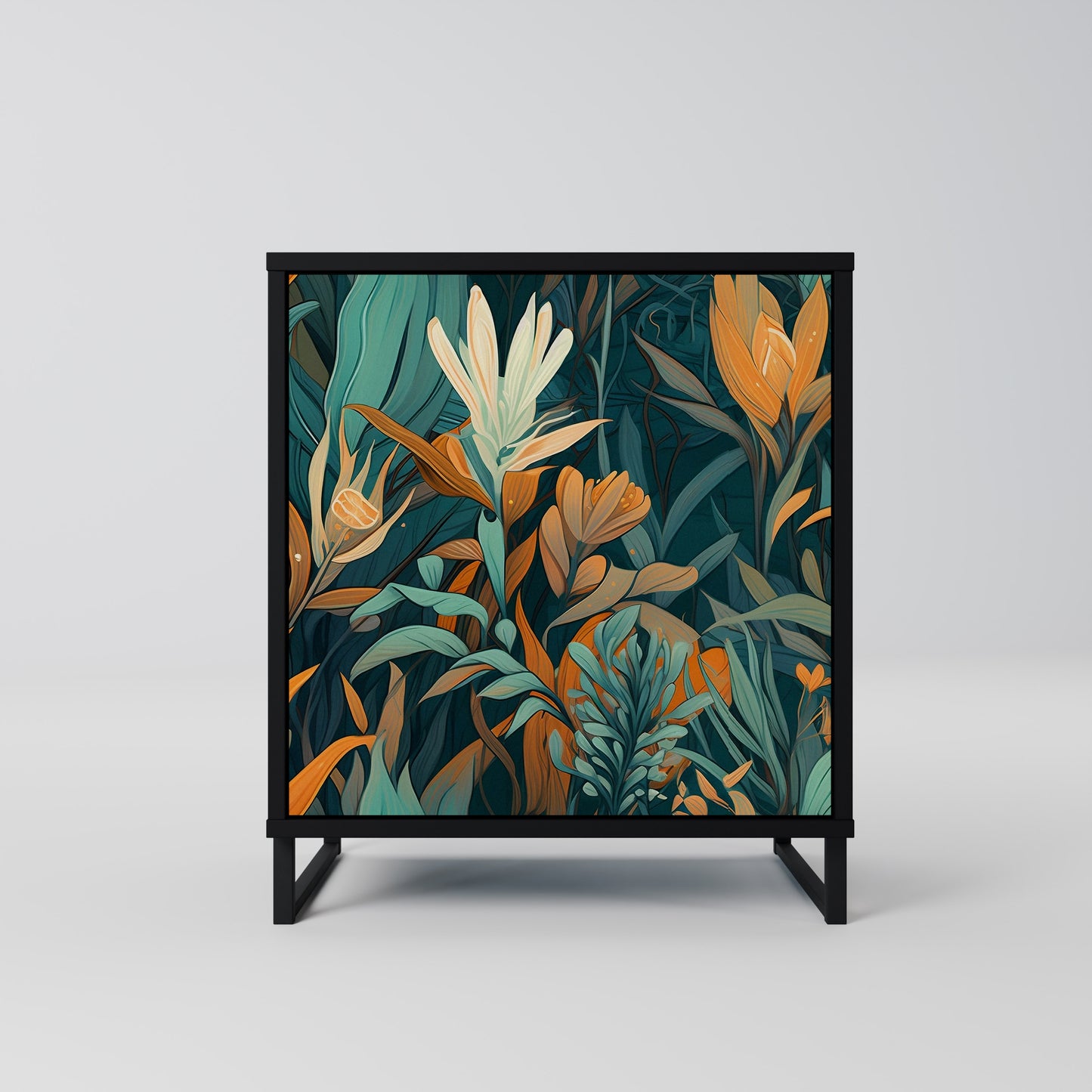 Credenza FLORAL SERENITY a 1 anta con finitura nera