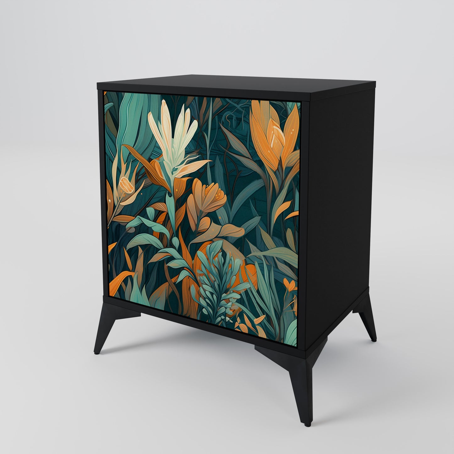 Credenza FLORAL SERENITY a 1 anta con finitura nera