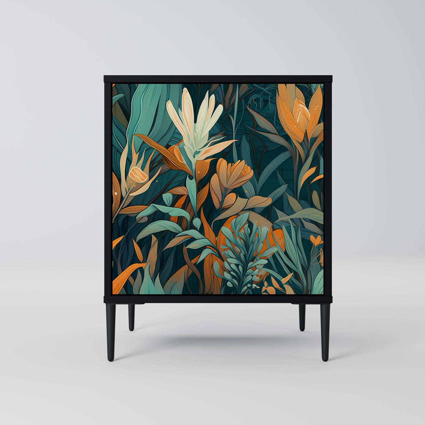 Credenza FLORAL SERENITY a 1 anta con finitura nera