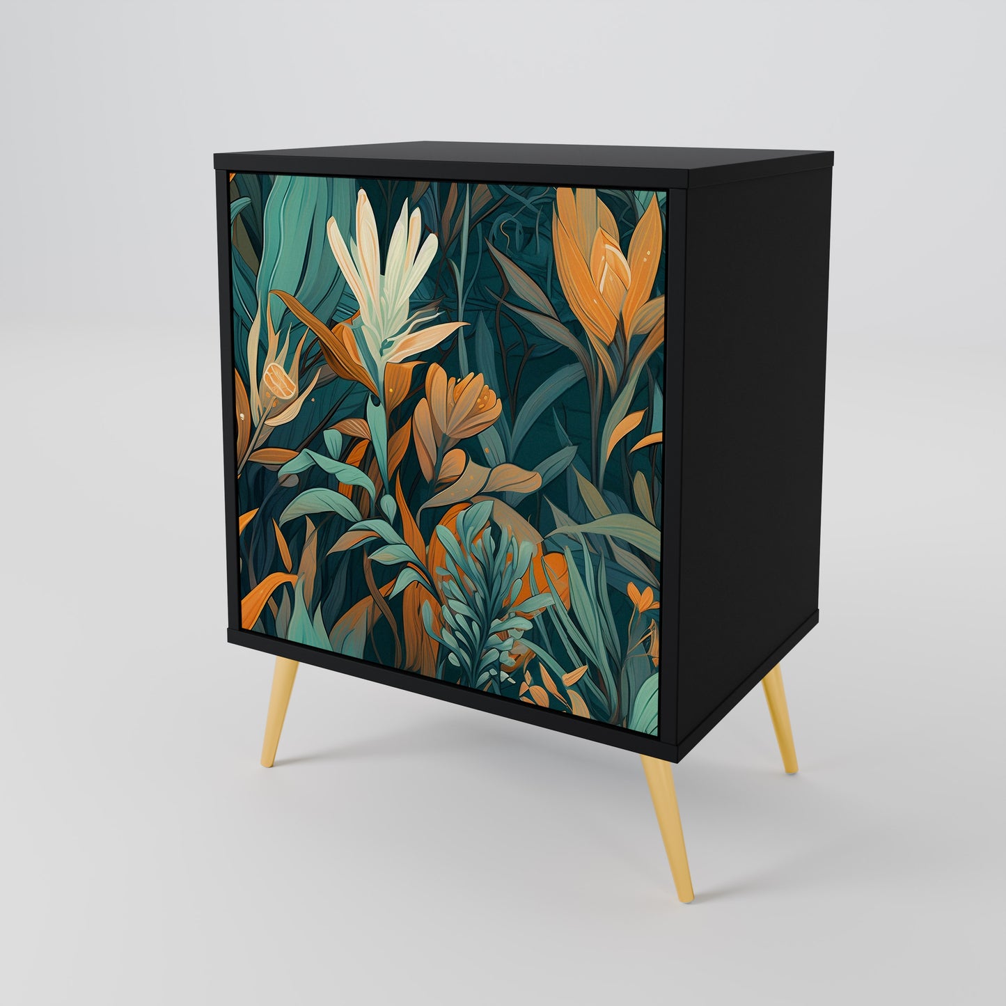 Credenza FLORAL SERENITY a 1 anta con finitura nera