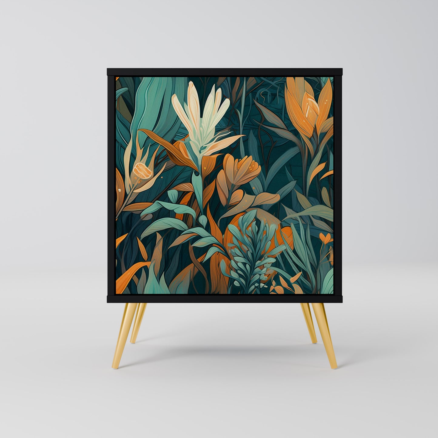 Credenza FLORAL SERENITY a 1 anta con finitura nera