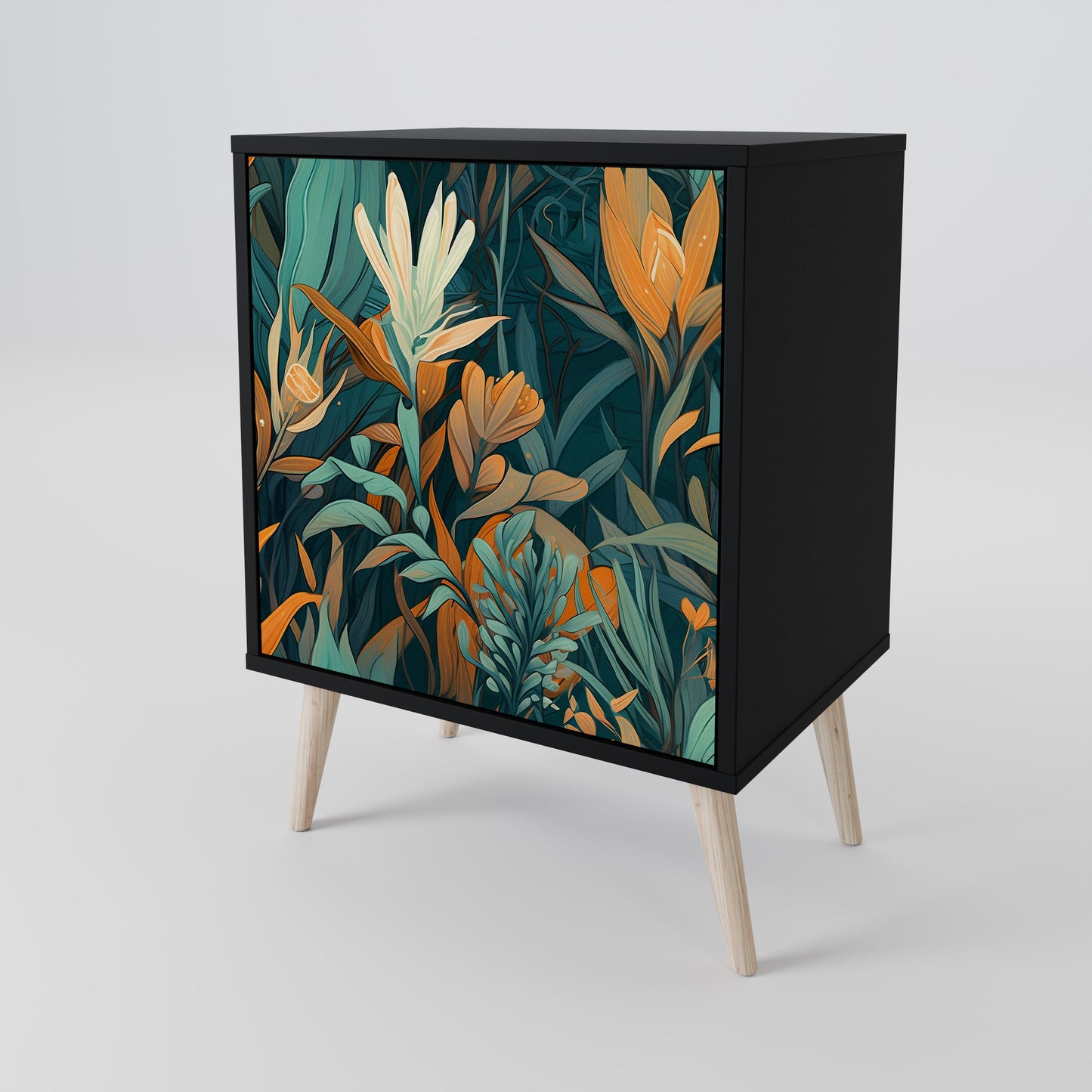FLORAL SERENITY 1-Door Sideboard in Black Finish