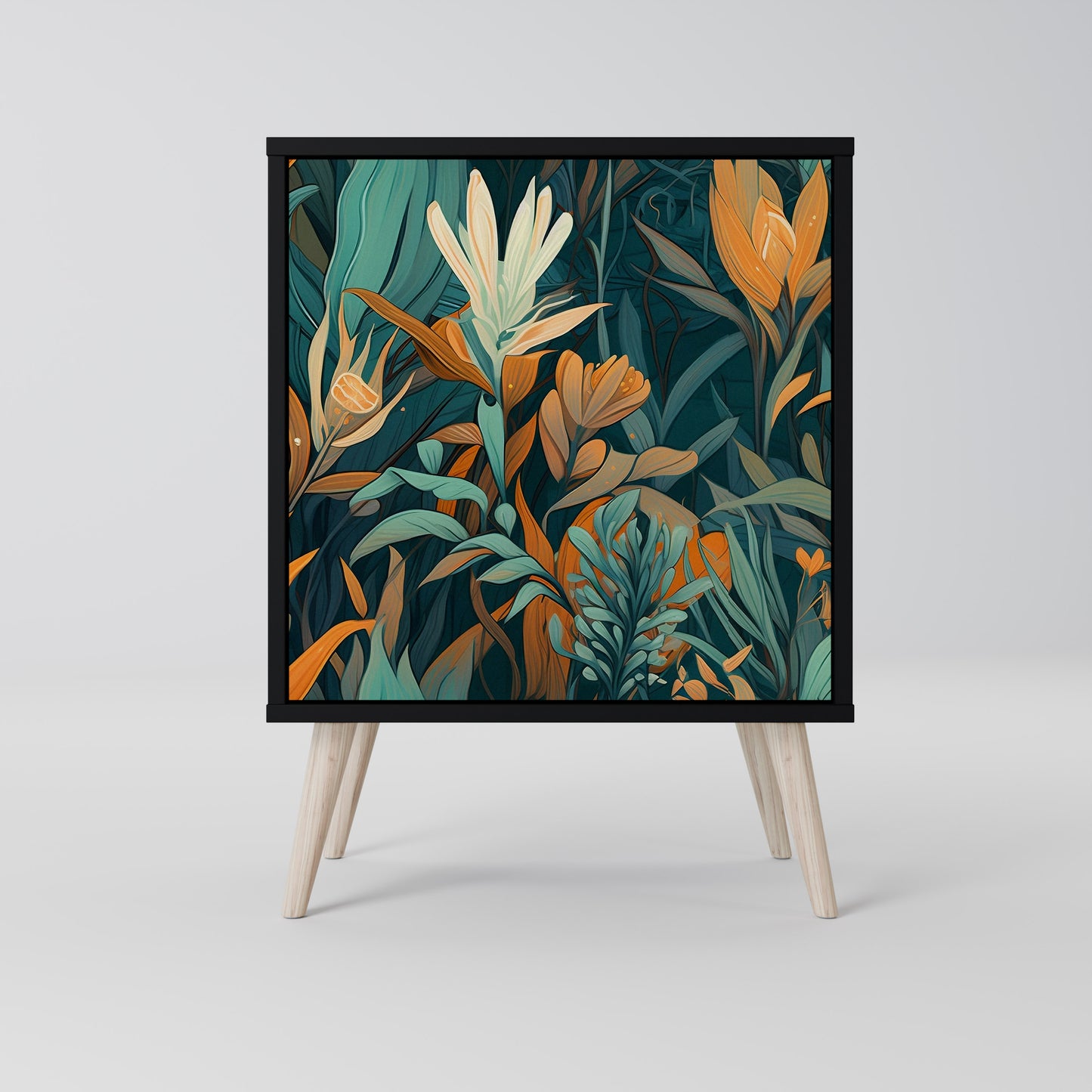 Credenza FLORAL SERENITY a 1 anta con finitura nera