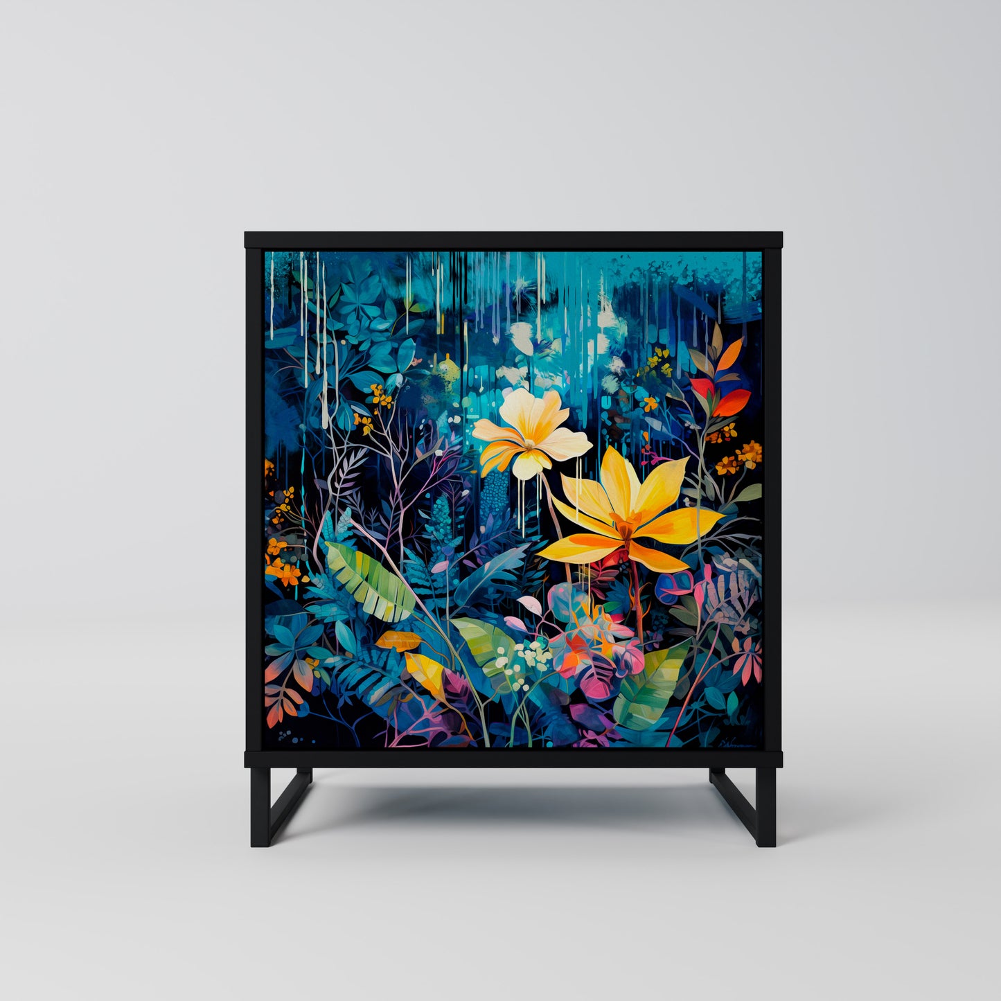 Credenza MIDNIGHT BLOSSOM a 1 anta con finitura nera