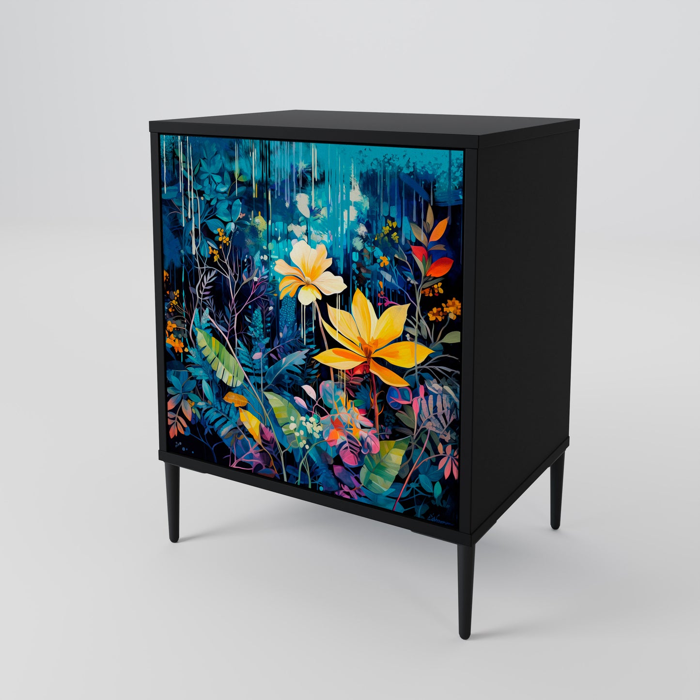 MIDNIGHT BLOSSOM 1-Door Sideboard in Black Finish