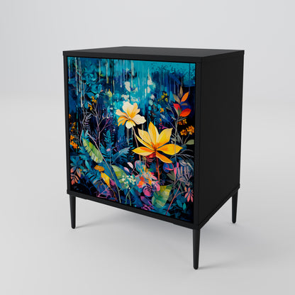 MIDNIGHT BLOSSOM 1-Door Sideboard in Black Finish