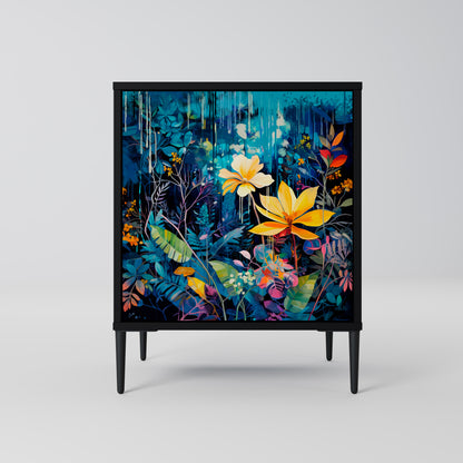 MIDNIGHT BLOSSOM 1-Door Sideboard in Black Finish