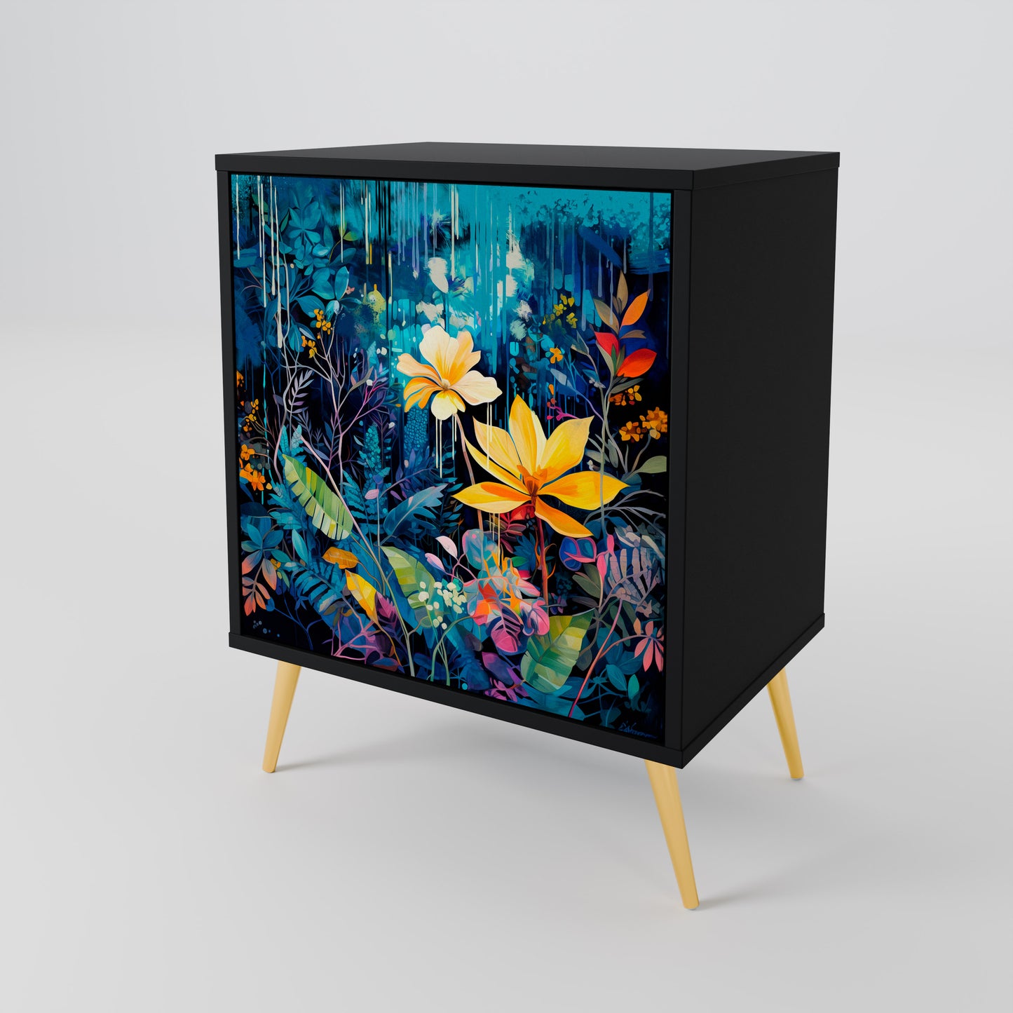 Credenza MIDNIGHT BLOSSOM a 1 anta con finitura nera