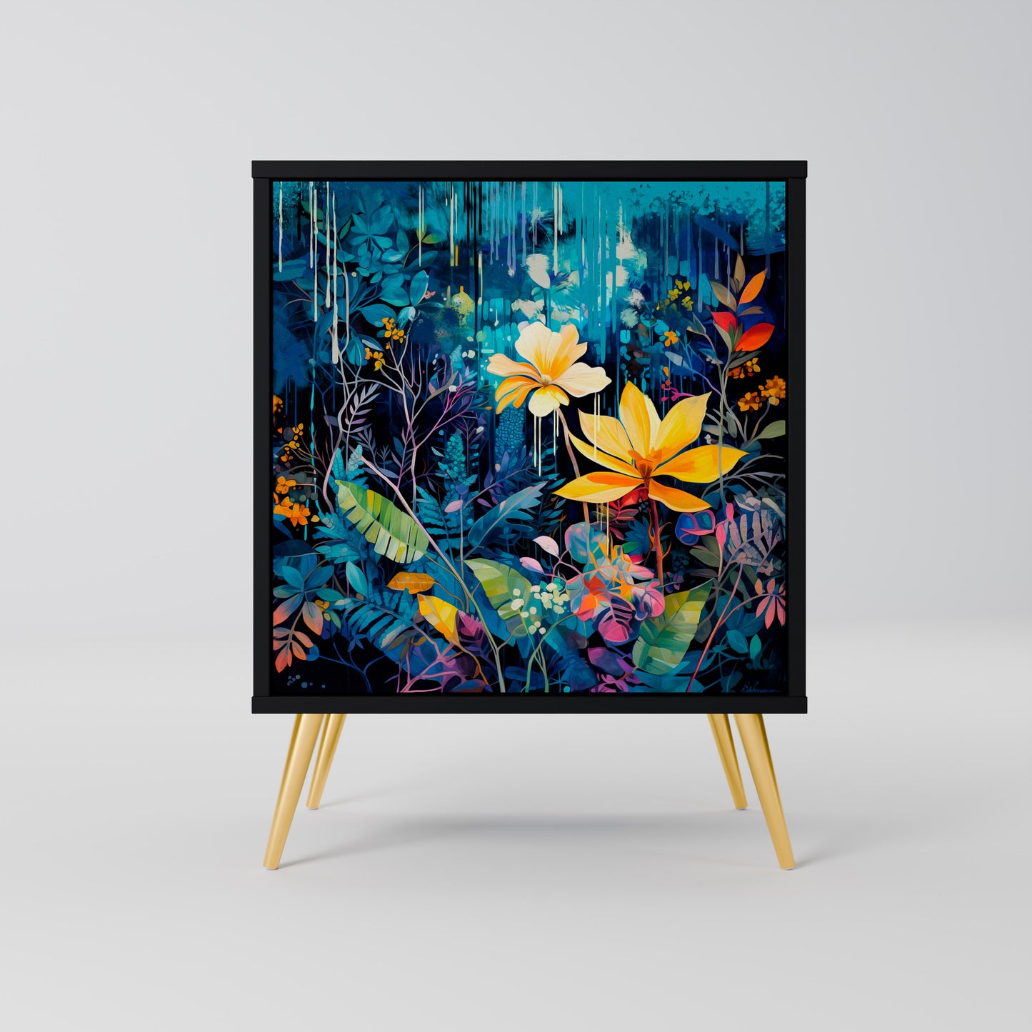 Credenza MIDNIGHT BLOSSOM a 1 anta con finitura nera