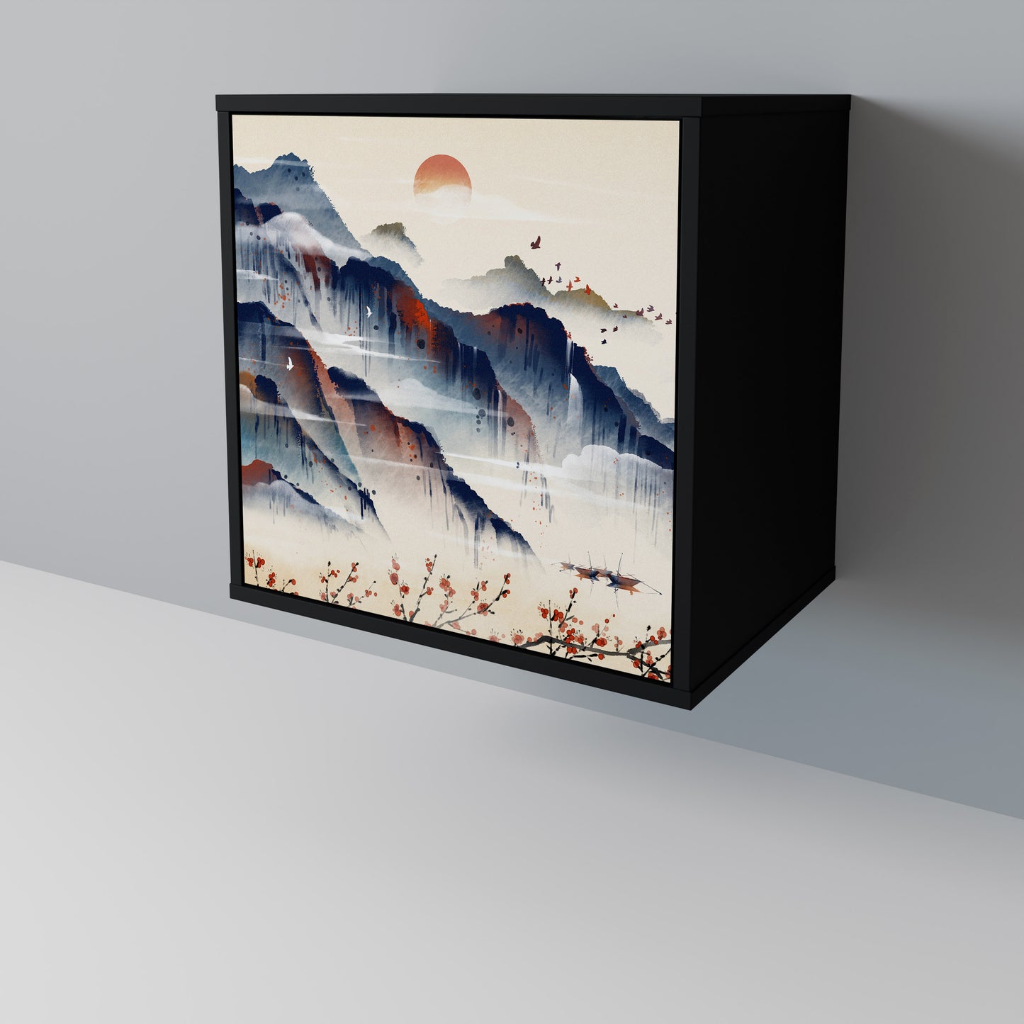 Credenza JAPANESE LANDSCAPE a 1 anta con finitura nera
