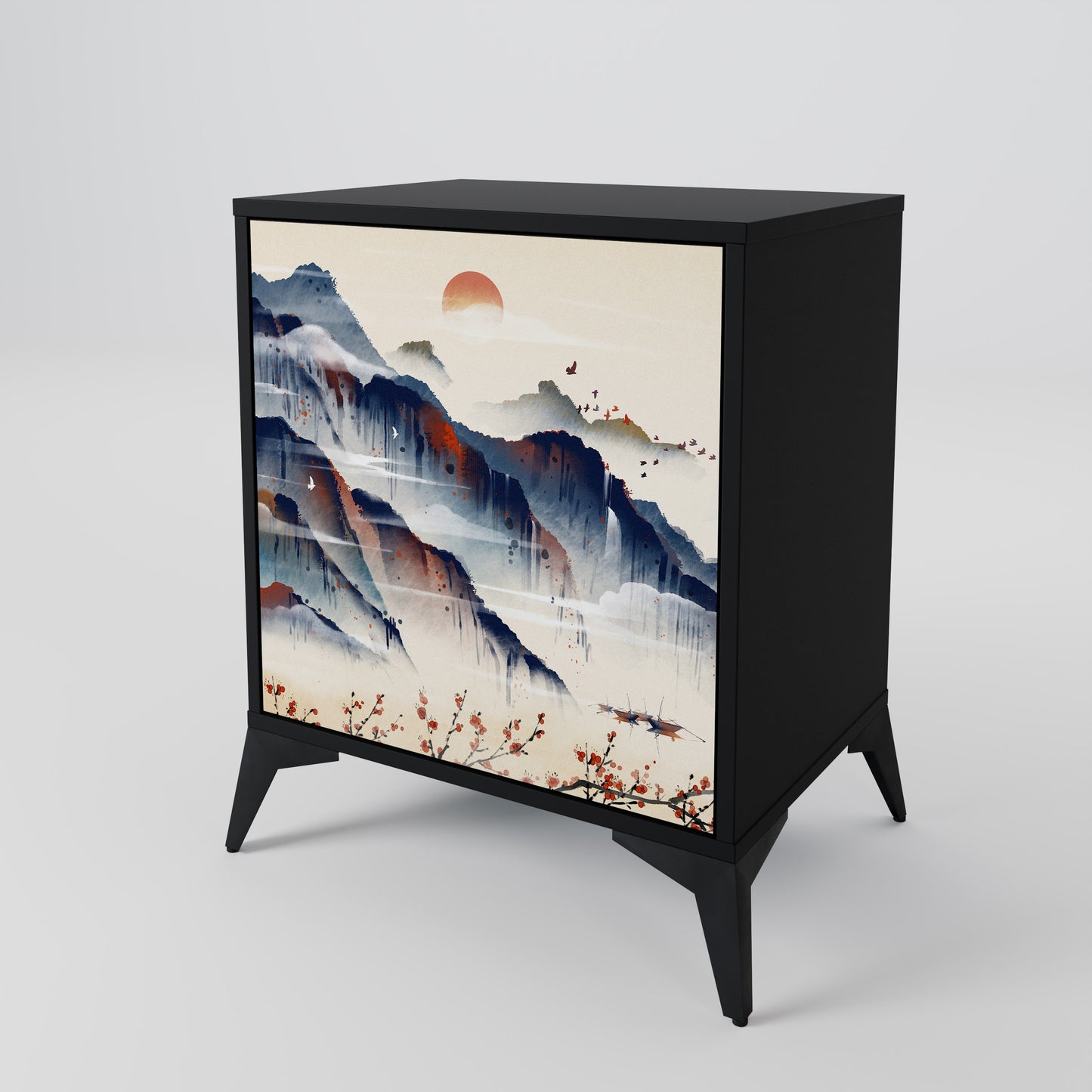 Credenza JAPANESE LANDSCAPE a 1 anta con finitura nera