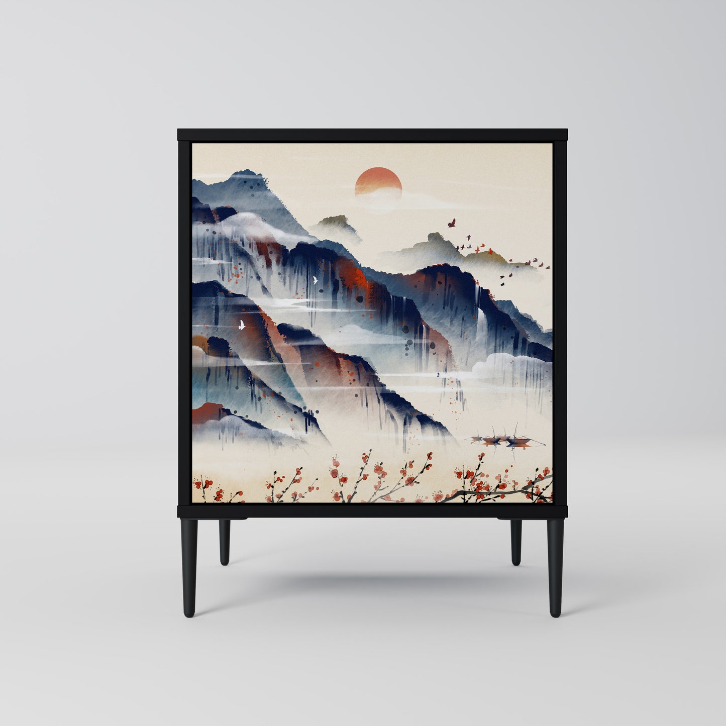 Credenza JAPANESE LANDSCAPE a 1 anta con finitura nera