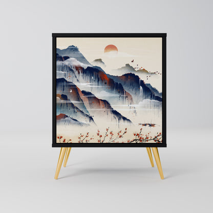 Credenza JAPANESE LANDSCAPE a 1 anta con finitura nera