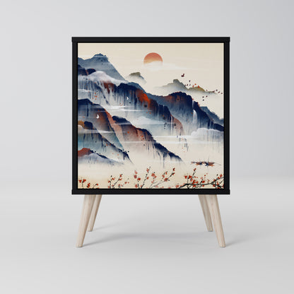 Credenza JAPANESE LANDSCAPE a 1 anta con finitura nera