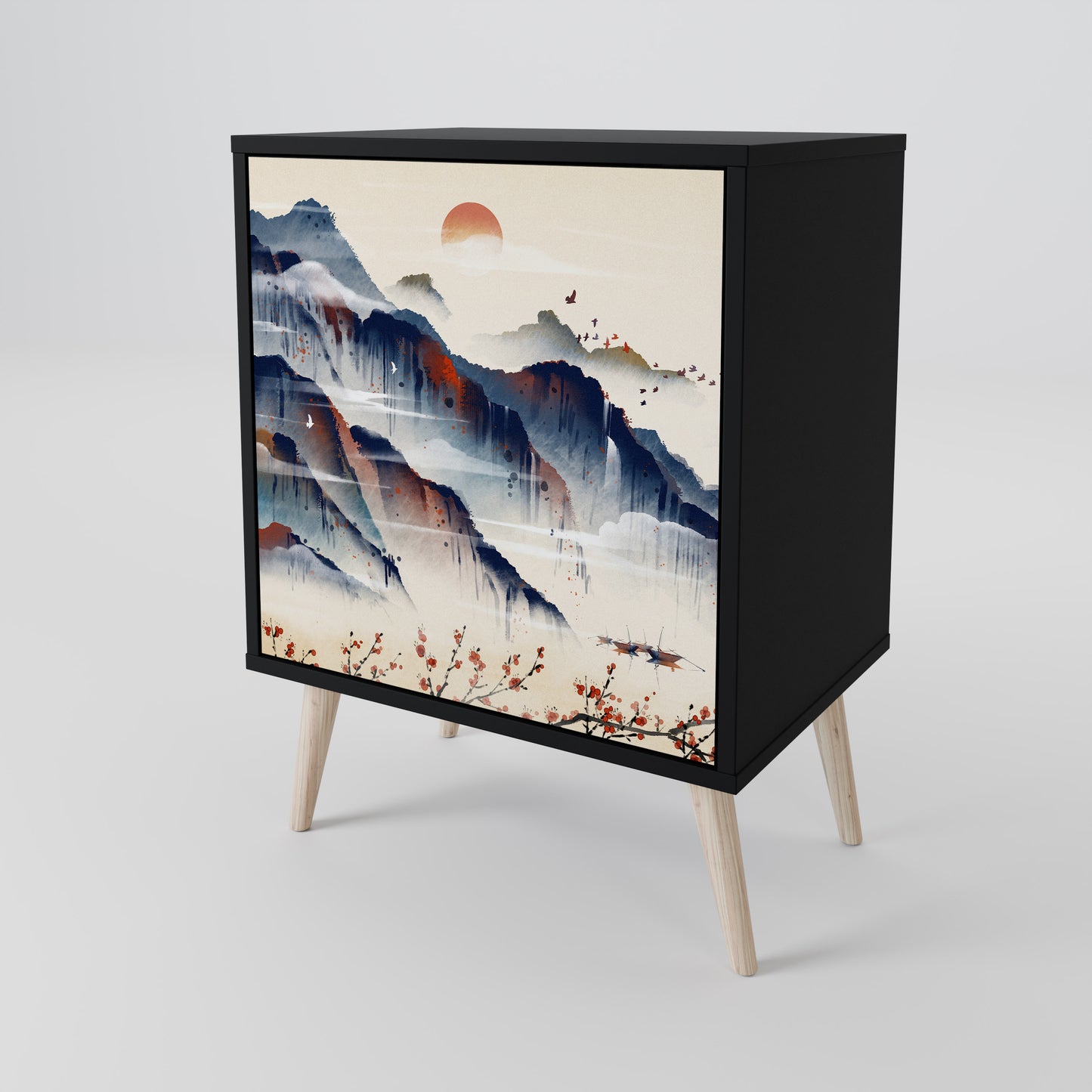 Credenza JAPANESE LANDSCAPE a 1 anta con finitura nera