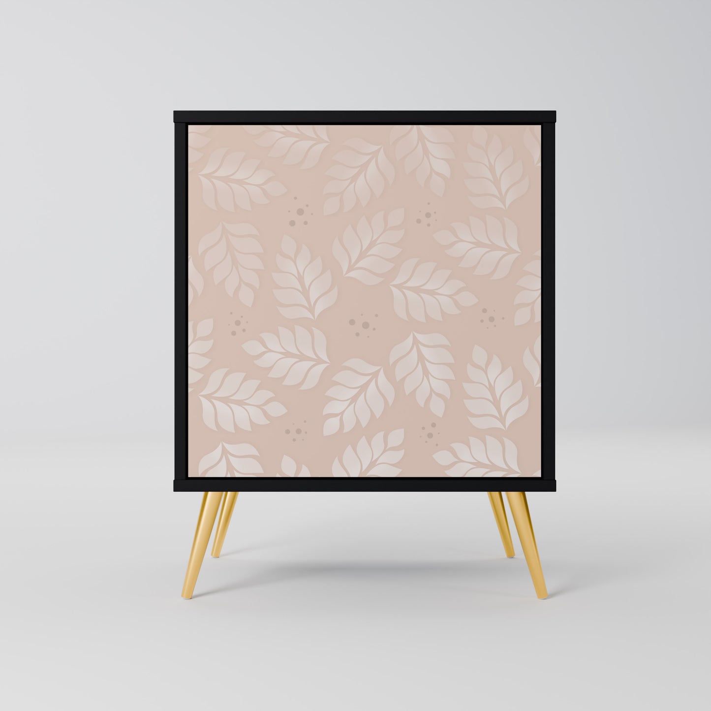 LEAVES ON BEIGE 1-Door Sideboard in Black Finish