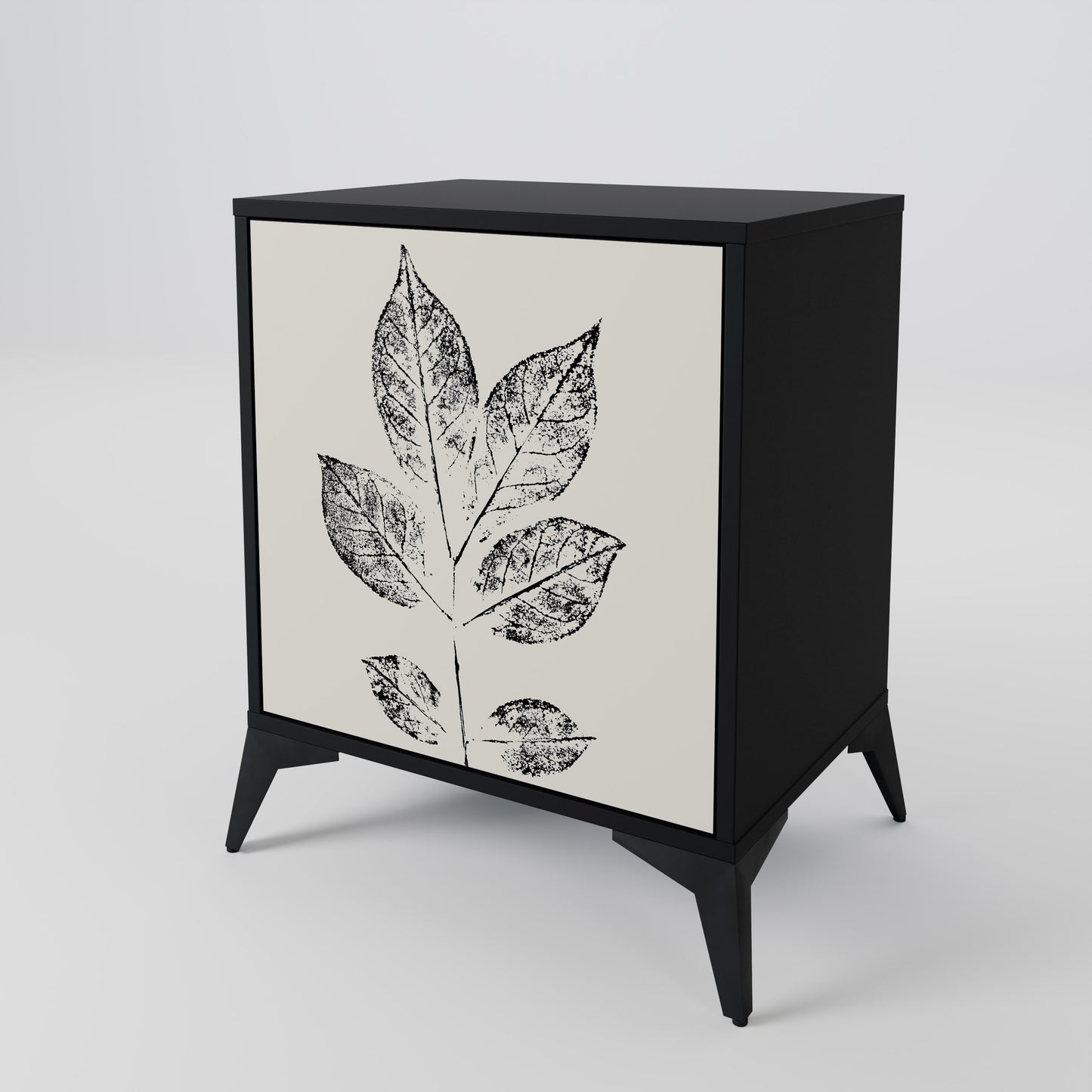 LEAFY STAMPS 1-Door Sideboard in Black Finish