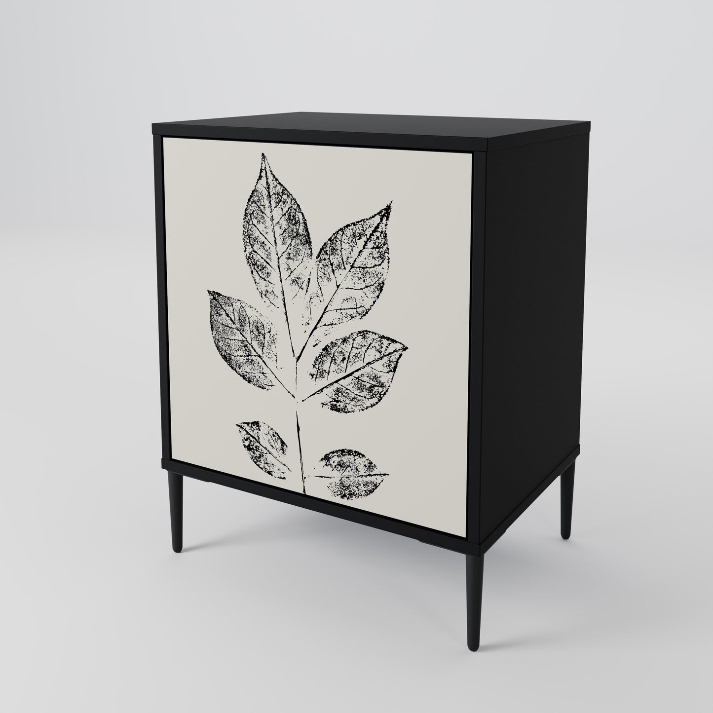LEAFY STAMPS 1-Door Sideboard in Black Finish