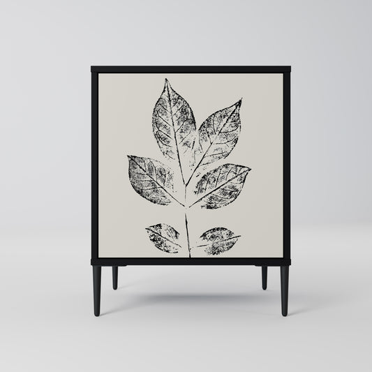 LEAFY STAMPS 1-Door Sideboard in Black Finish