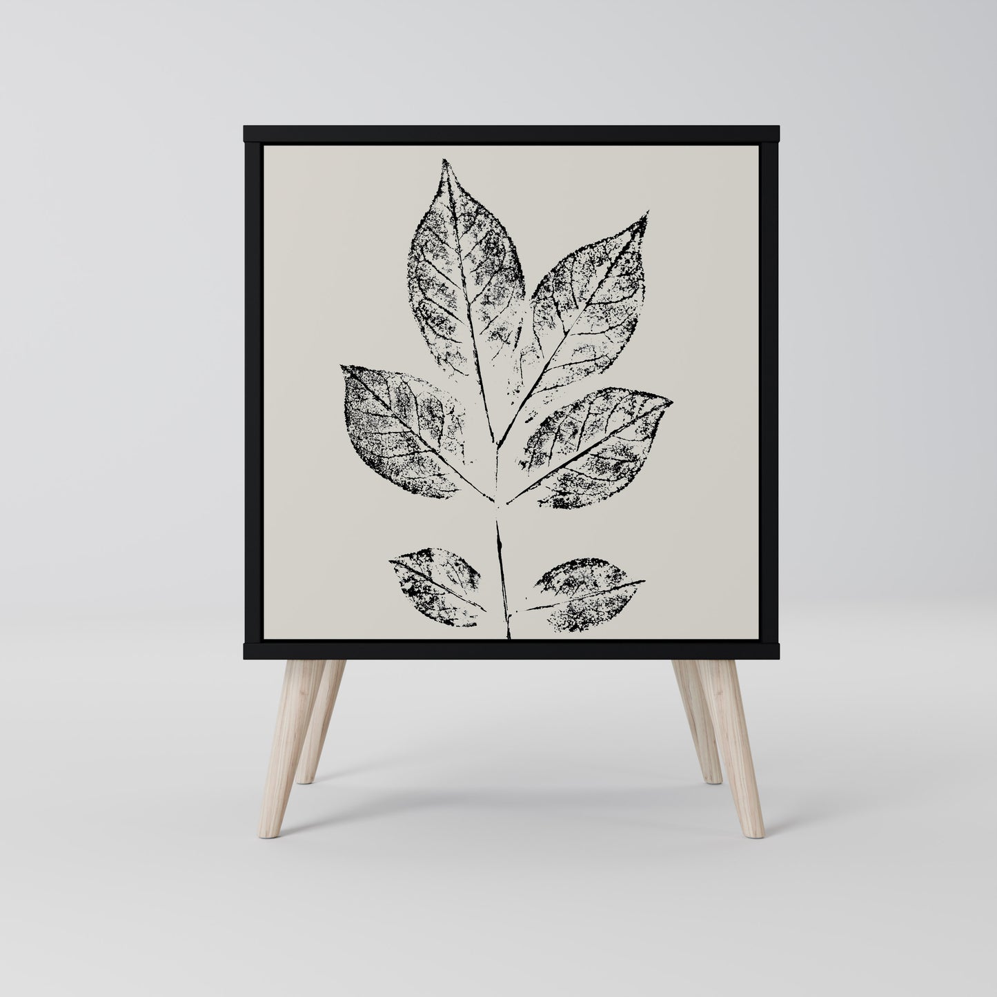 LEAFY STAMPS 1-Door Sideboard in Black Finish