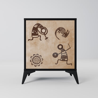 Credenza a 1 anta in stile africano con finitura nera