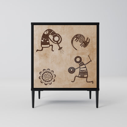 Credenza a 1 anta in stile africano con finitura nera