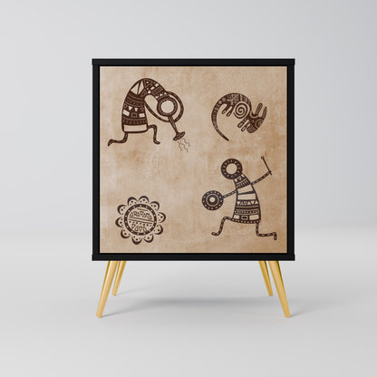 Credenza a 1 anta in stile africano con finitura nera