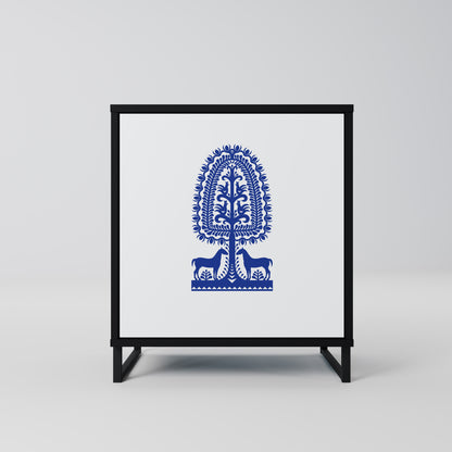 POLISH FOLK ART 1-Door Sideboard in Black Finish