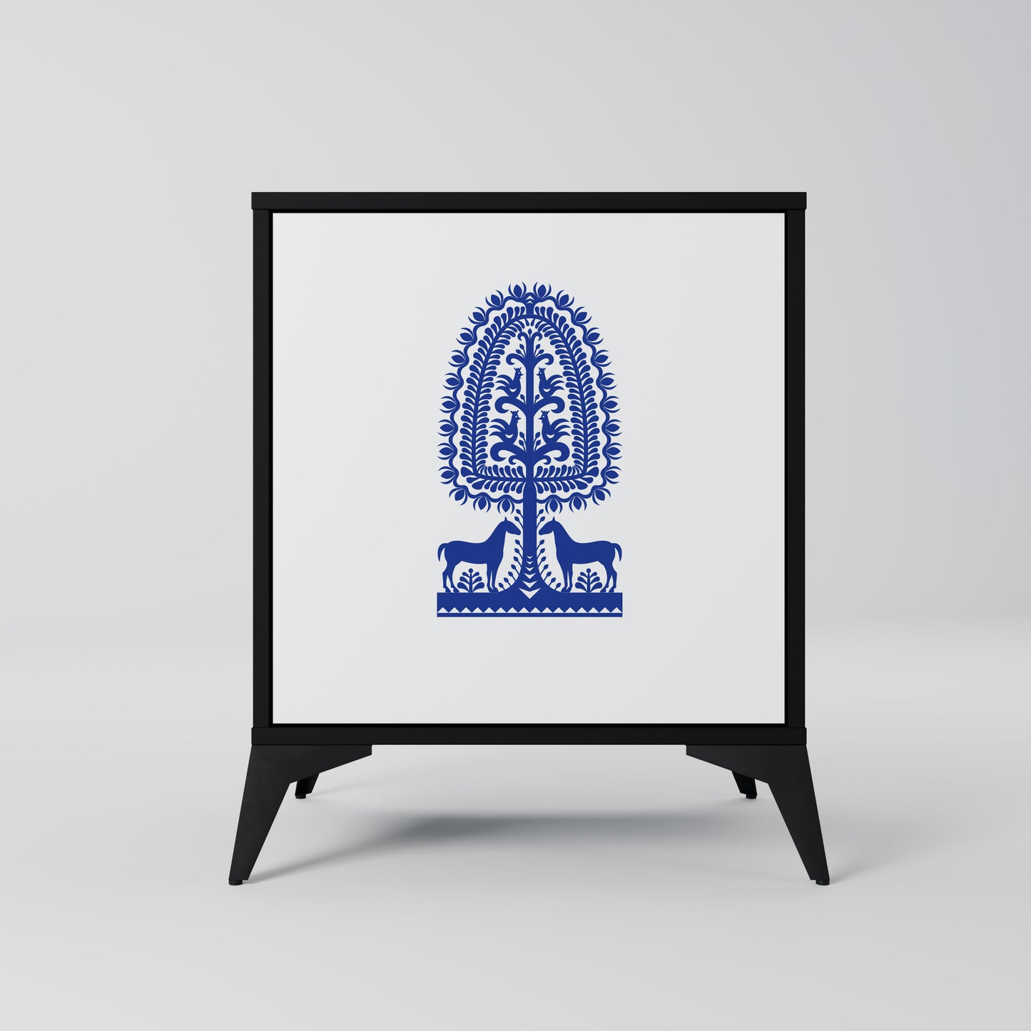 POLISH FOLK ART 1-Door Sideboard in Black Finish