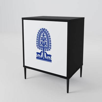 POLISH FOLK ART 1-Door Sideboard in Black Finish