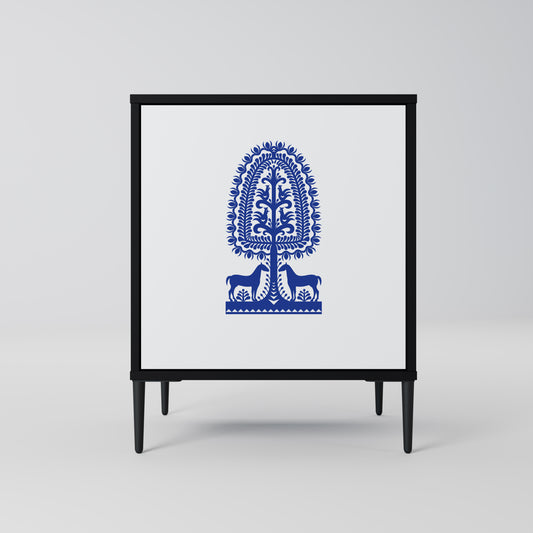 Credenza a 1 anta in stile POLACCO FOLK ART con finitura nera