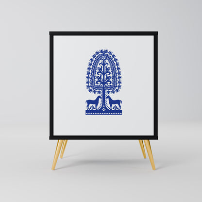 POLISH FOLK ART 1-Door Sideboard in Black Finish