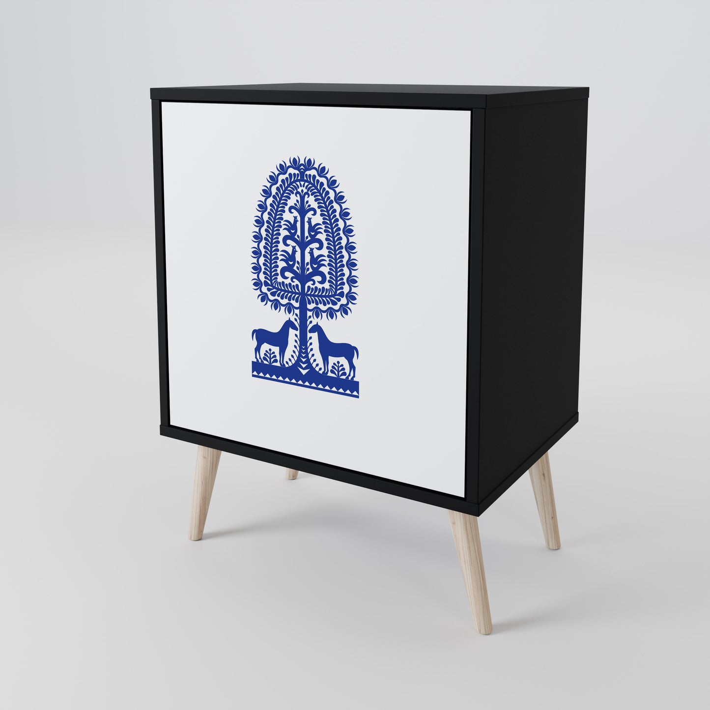 POLISH FOLK ART 1-Door Sideboard in Black Finish