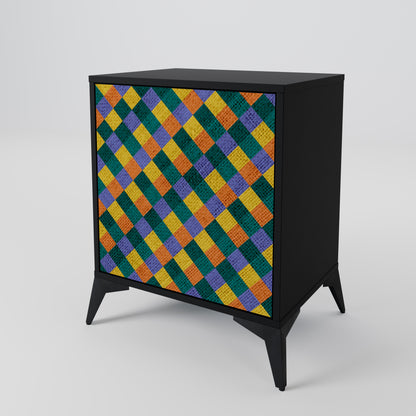 PAINTED SQUARES MIX 1-Door Sideboard in Black Finish