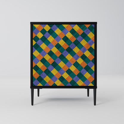PAINTED SQUARES MIX 1-Door Sideboard in Black Finish