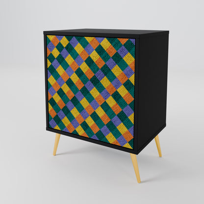 PAINTED SQUARES MIX 1-Door Sideboard in Black Finish