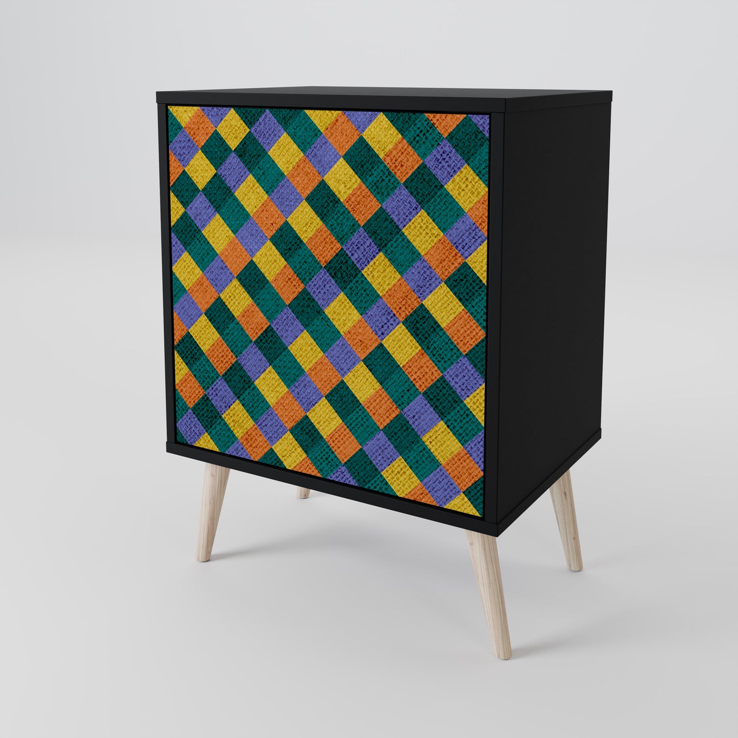 Credenza a 1 anta PAINTED SQUARES MIX con finitura nera