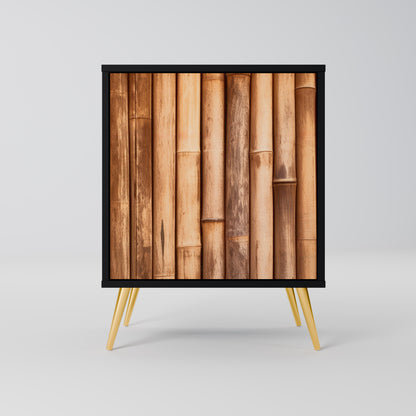 Credenza in legno naturale a 1 anta con finitura nera