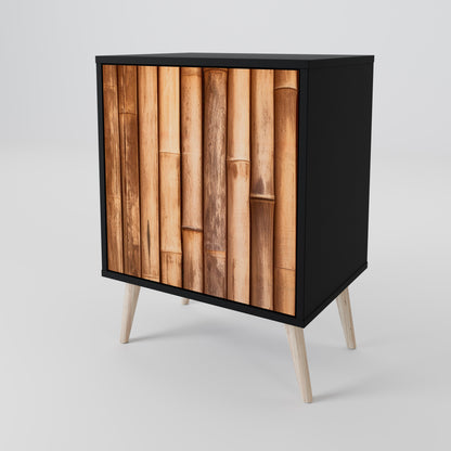 Credenza in legno naturale a 1 anta con finitura nera