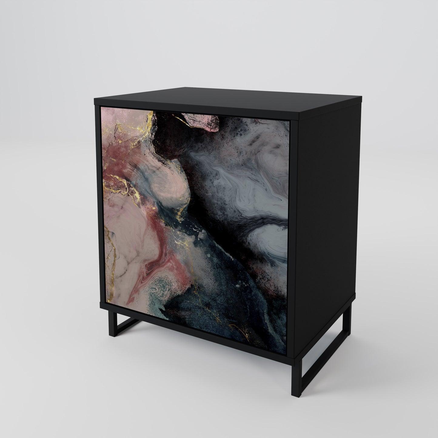 GILDED SWIRLS 1-Door Sideboard in Black Finish