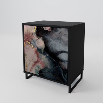 GILDED SWIRLS 1-Door Sideboard in Black Finish