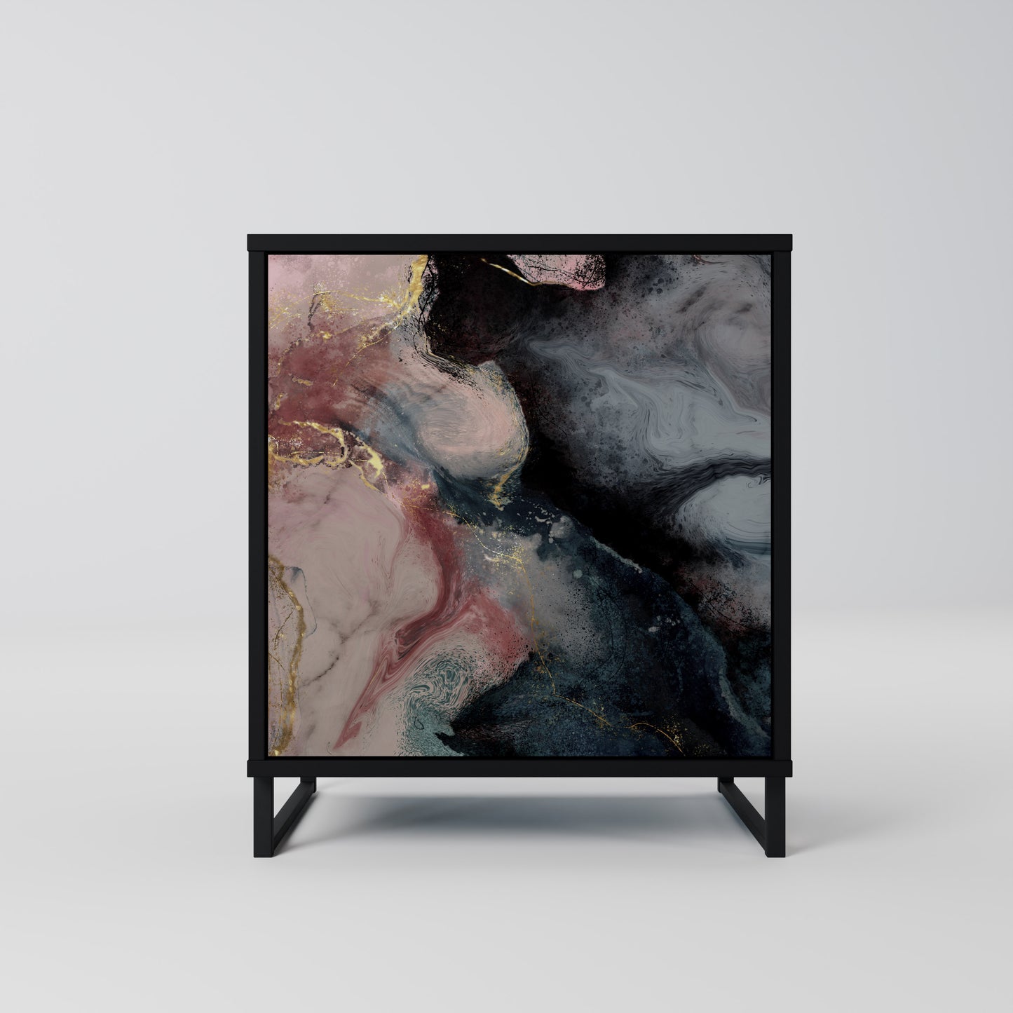 GILDED SWIRLS 1-Door Sideboard in Black Finish