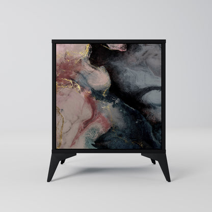 GILDED SWIRLS 1-Door Sideboard in Black Finish