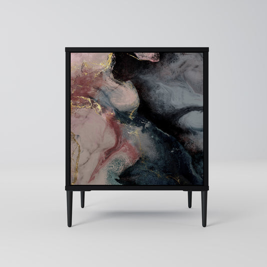 GILDED SWIRLS 1-Door Sideboard in Black Finish