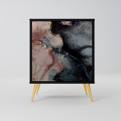 GILDED SWIRLS 1-Door Sideboard in Black Finish