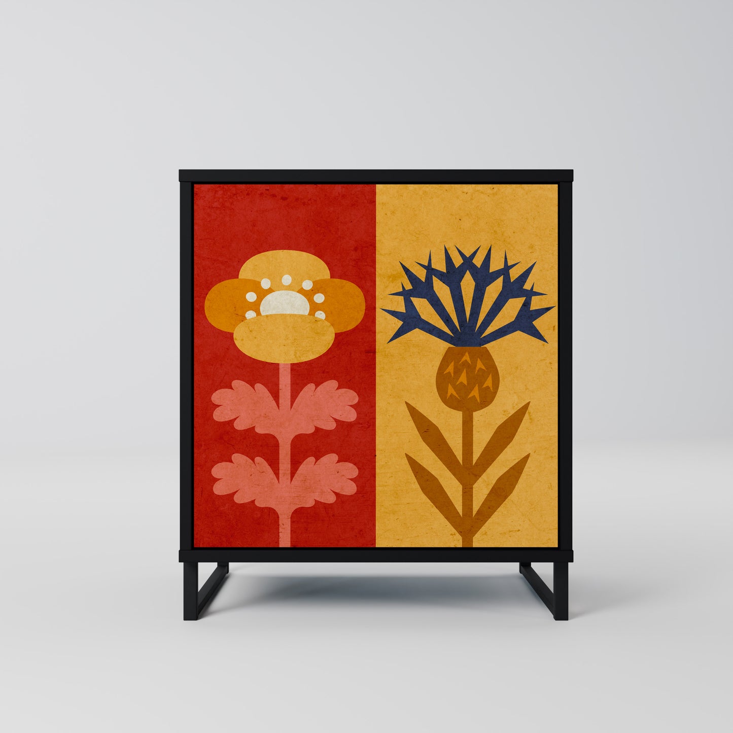 SCANDIC FLOWERET 1-Door Sideboard in Black Finish