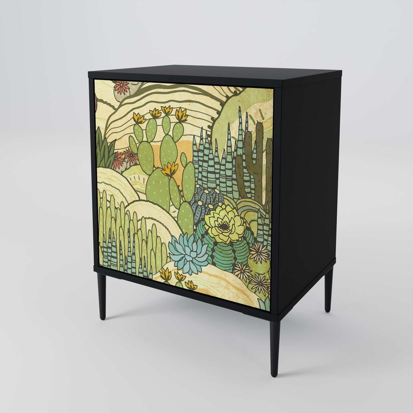 SUCCULENTS KALEIDOSCOPE 1-Door Sideboard in Black Finish